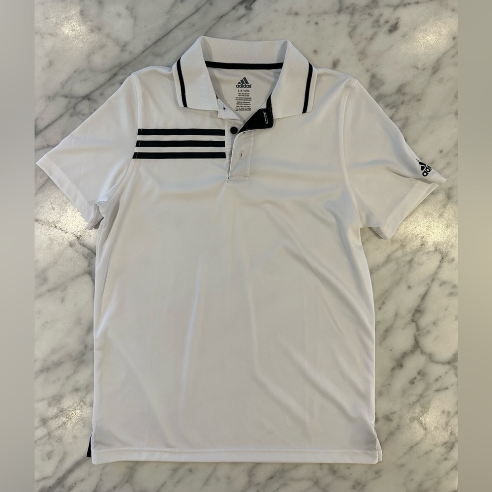ADIDAS Dry-Fit white Polo Short-Sleeved Shirt - Youth Large (14-16)